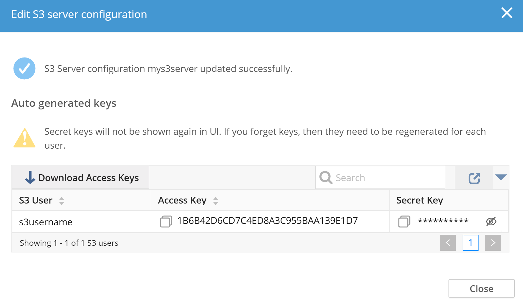 admin adding an access key to an s3 server image2