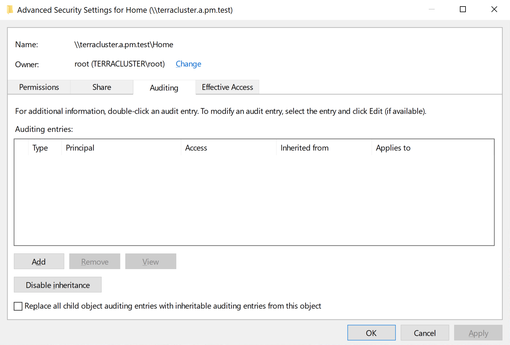 admin configuring a share to send auditing events image2
