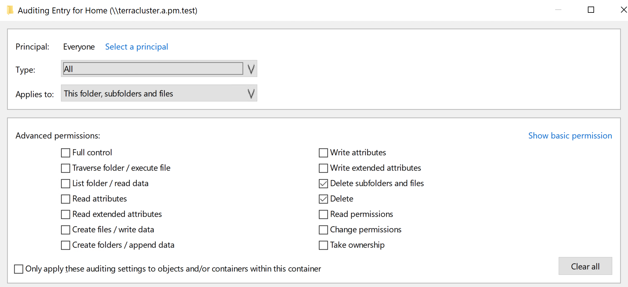 admin configuring a share to send auditing events image3