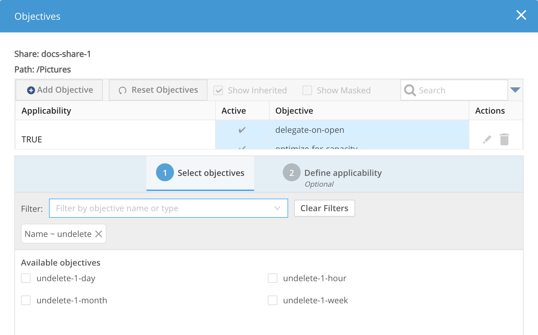admin configuring undelete using the gui image2