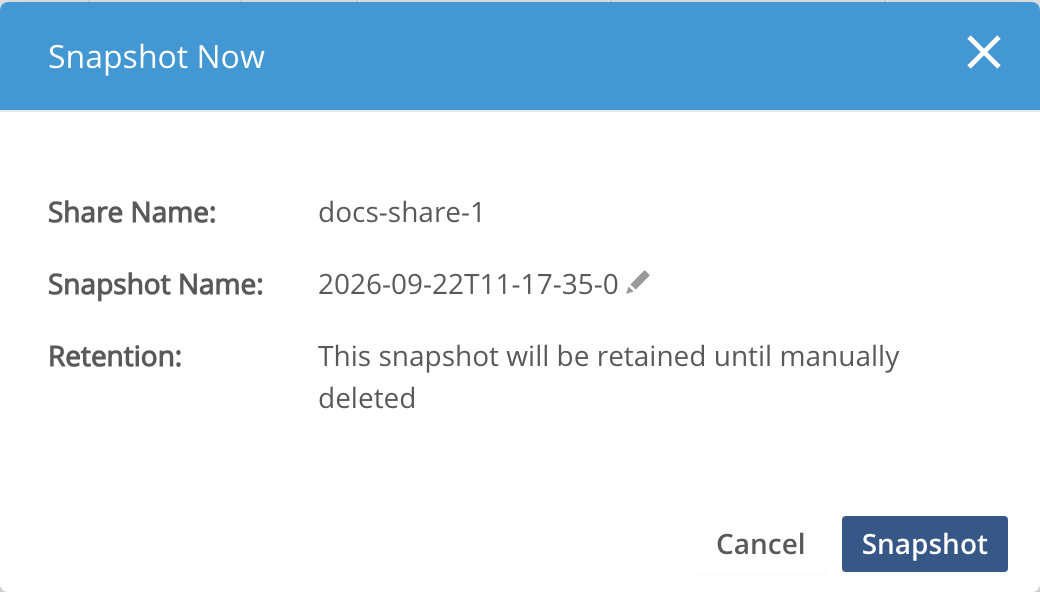 admin creating an instant snapshot image1