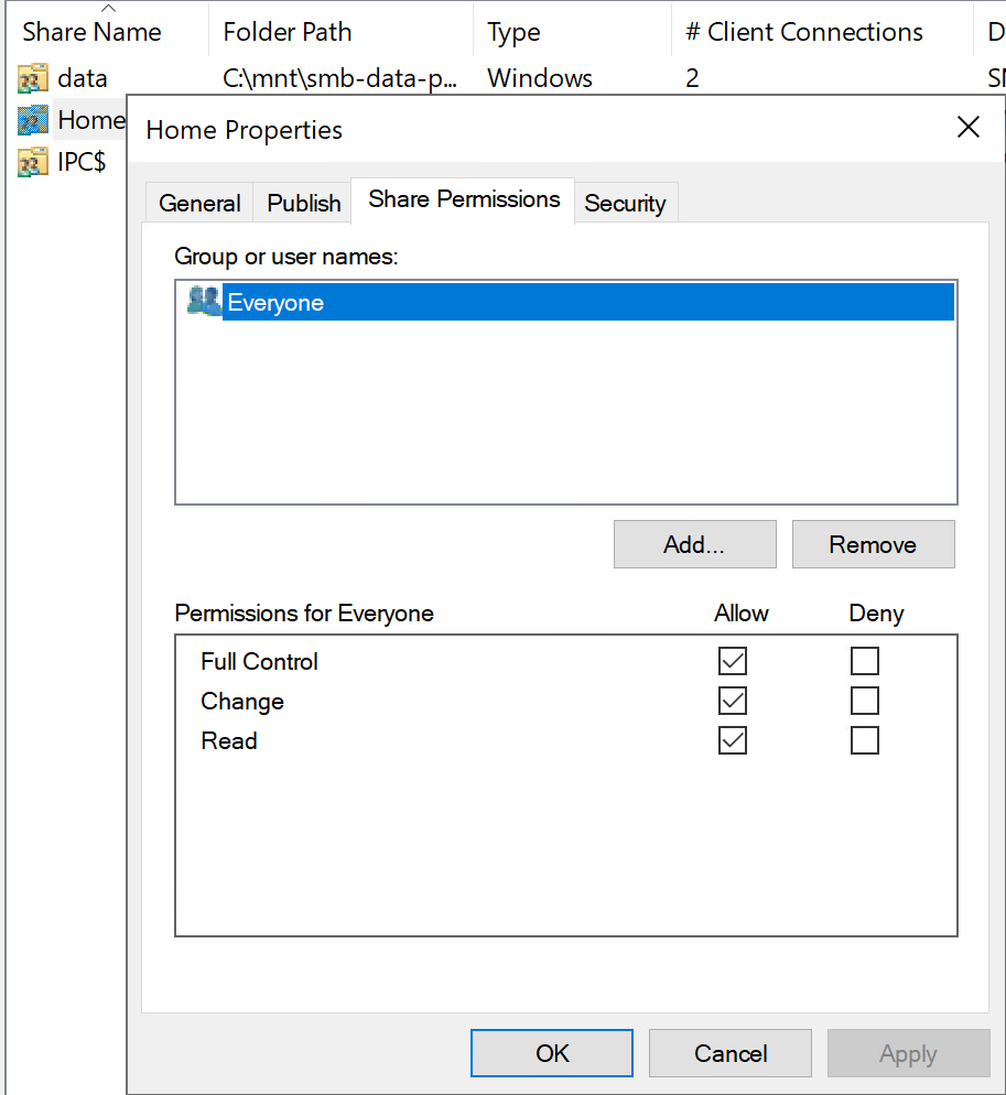 admin using the microsoft management console to set share permissions image3