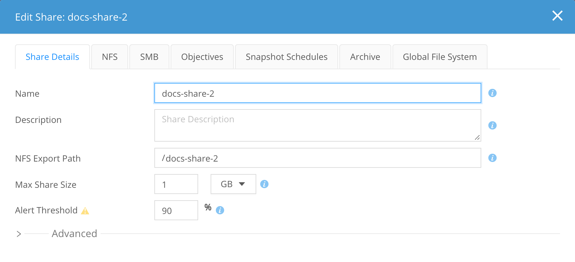 admin configuring share capacity notifications image1