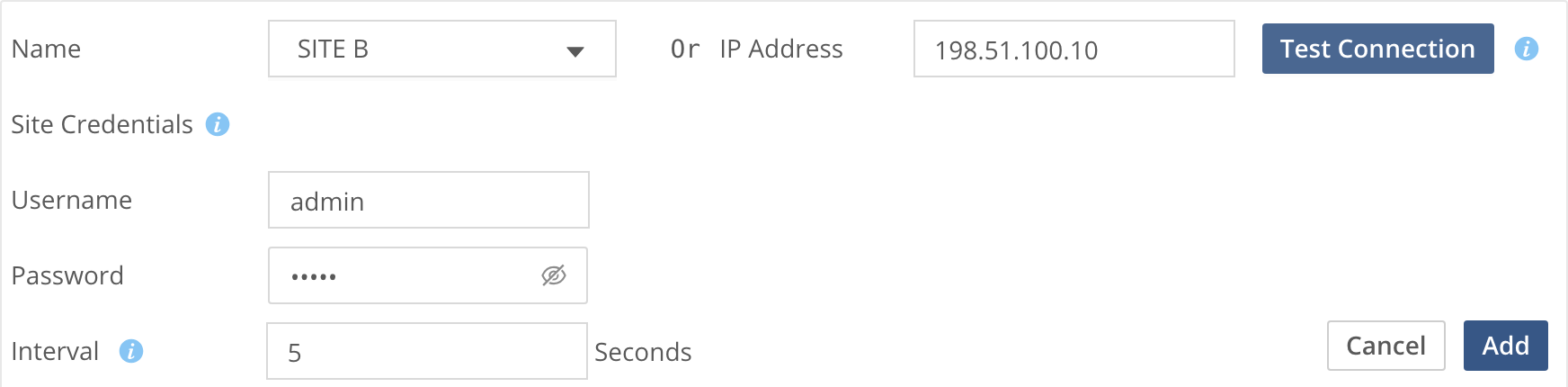 The Add Participant form with IP address